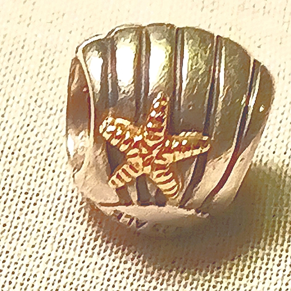 Pandora Sterling Silver and 14k Gold Clam and Starfish Charm